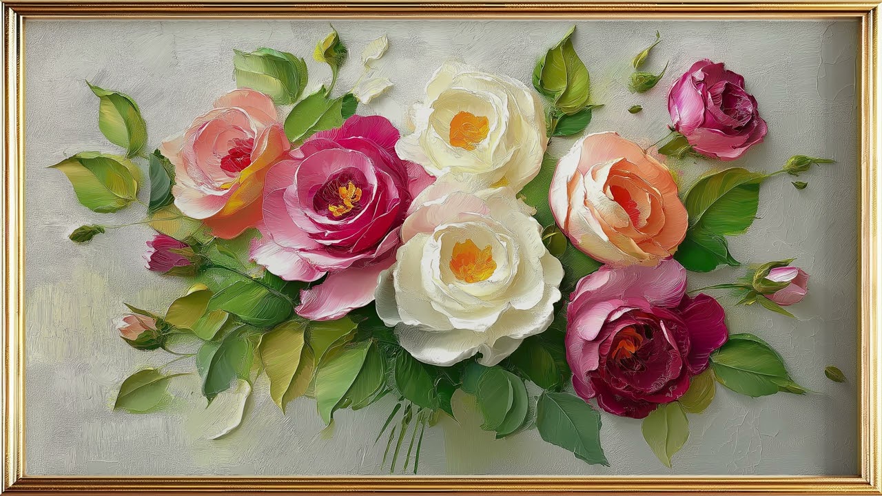 Elegant Spring Roses &ndash; 4K Framed Art Display for Your TV | Romantic Floral Wall Art Screensaver
