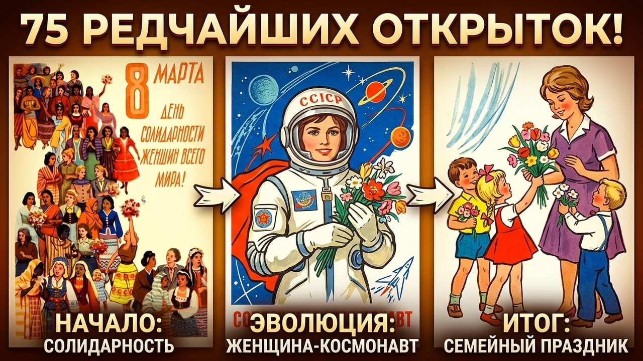 75 вертикальных открыток СССР к 8 марта с женщинами | Ретро-коллекция
