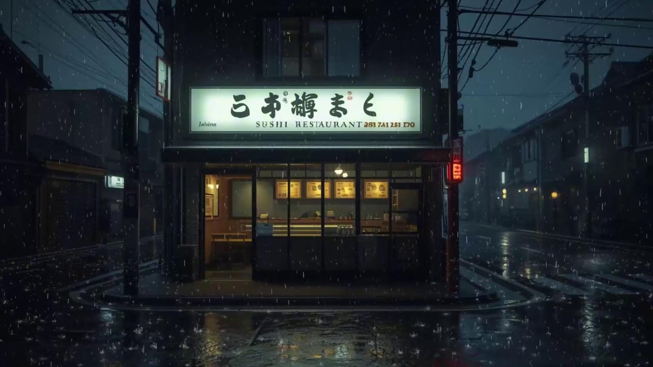 Quiet Sushi Restaurant in the Rain 🌧️ Japanese Street Night Lofi | Cozy & Peaceful