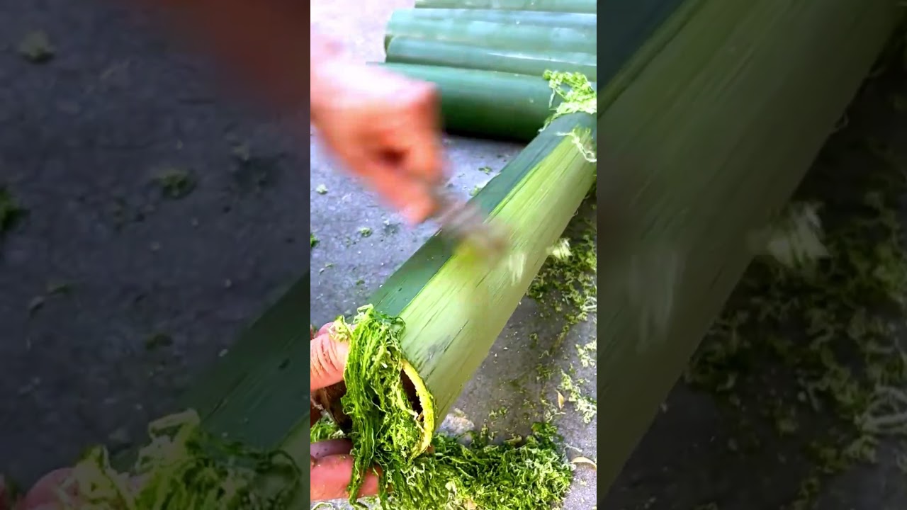 trik cerdas menghilangkan kulit bambu hijau dengan alat mini sederhana 