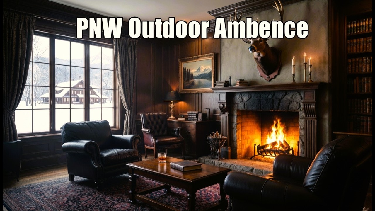 PNW Mountain Cabin Blizzard | Crackling Fireplace &  Snowstorm | Dark Academia Focus