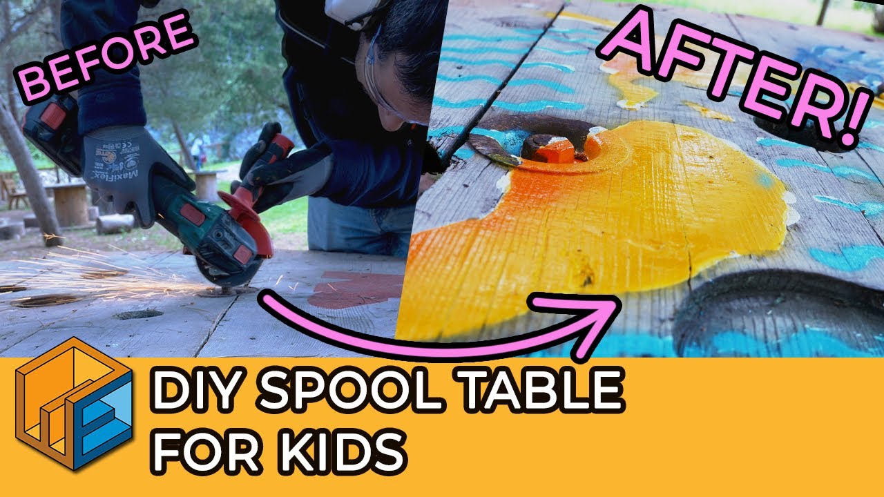 Wooden cable coil table for kids // DIY spoil cable table