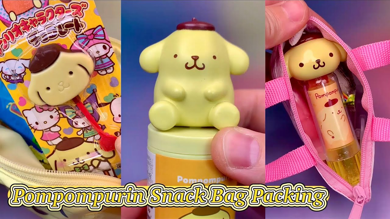 Satisfying ASMR Pompompurin Miniature Snack Bag Packing Candy Jelly Gummy Chocolate Food Mukbang