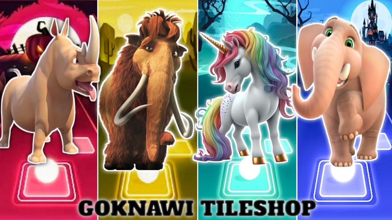 🦏🦣🦄🐘Funny Rocky 🆚 Funny Mammoth 🆚 Funny Pegasus 🆚 Funny Elephant|Coffin Dance Tiles Hop 🪩🌈🔥🎊