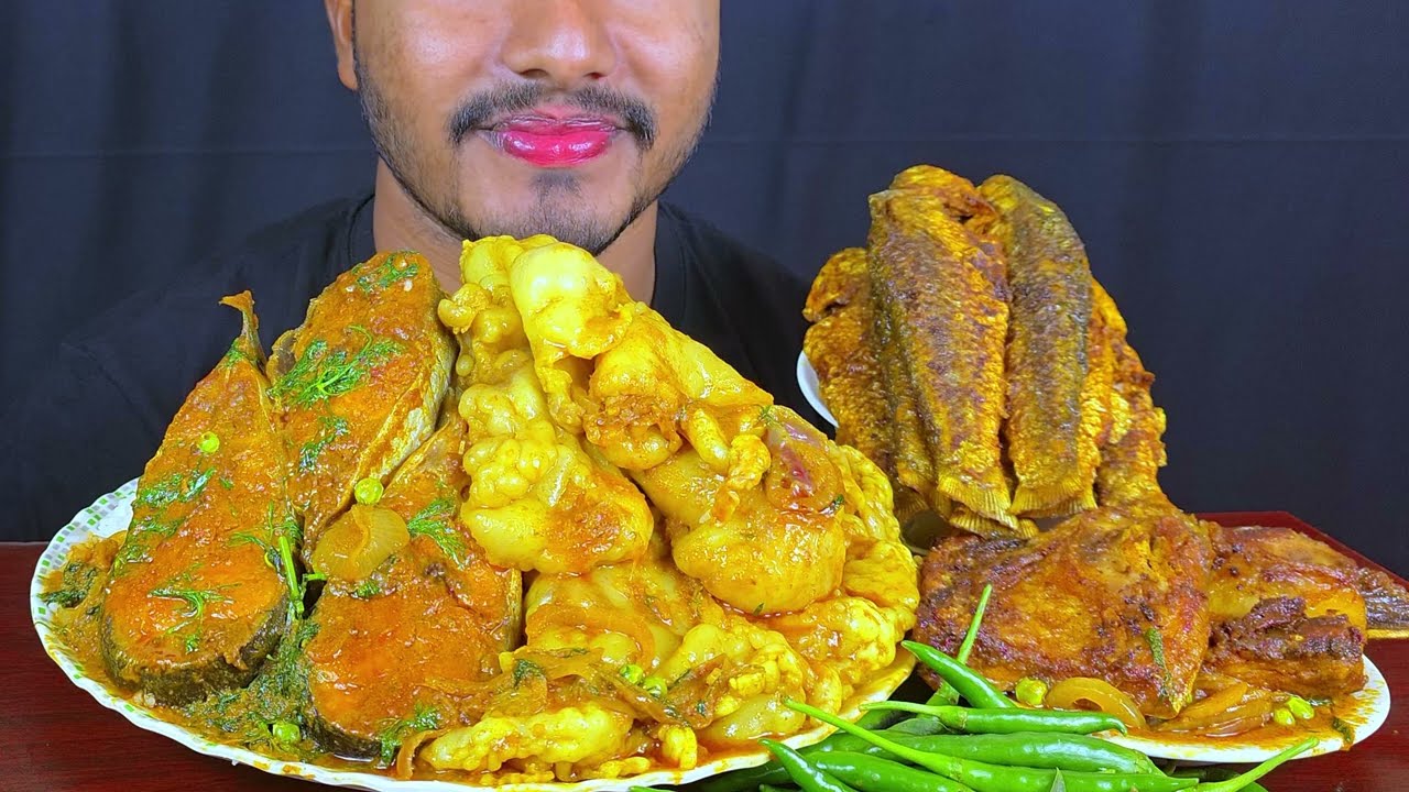 ASMR: Eating Oily Mutton Fat Curry, Fish Fry with Rice || Real Mukbang Show