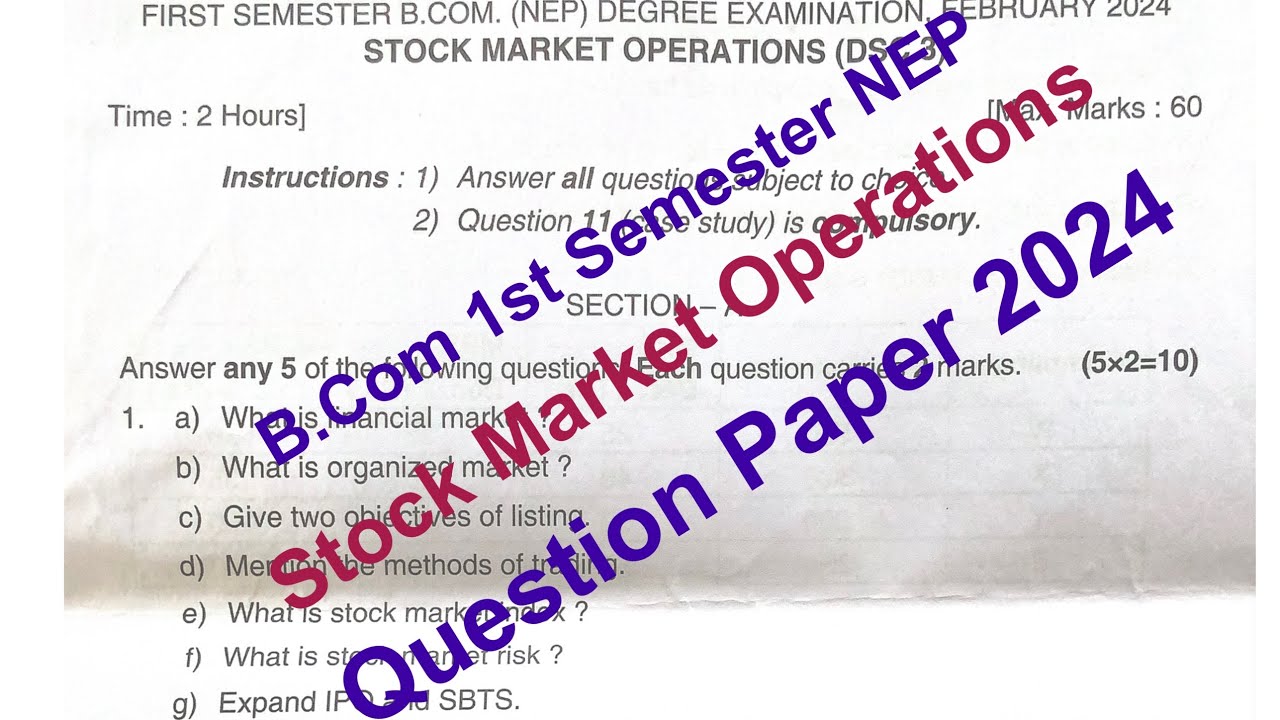 B.Com 1st Semester Stock Market Operations Question Paper 2024 |  | NEP | KUD | Avanit Academy