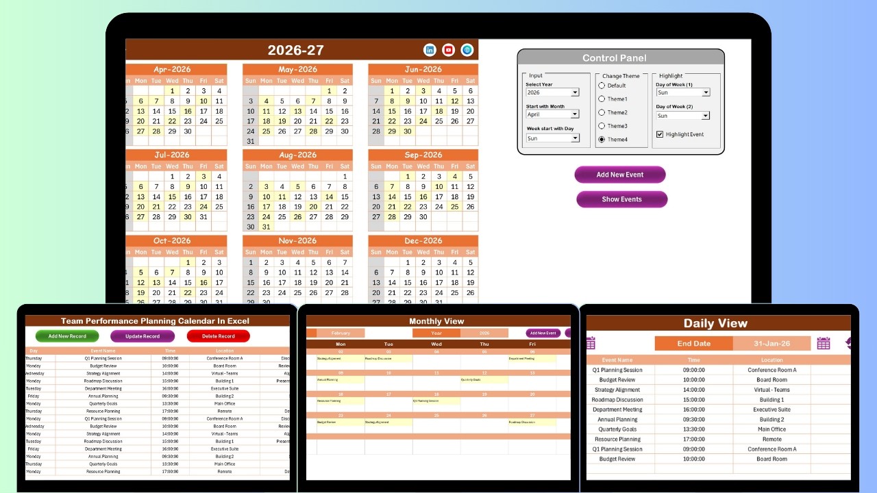 Team Performance Planning Calendar in Excel