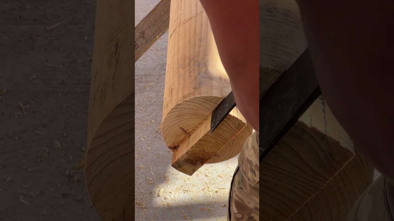 Mortise and tenon joints are made for the roof beams. #woodworking #woodscraft #asmr #diy