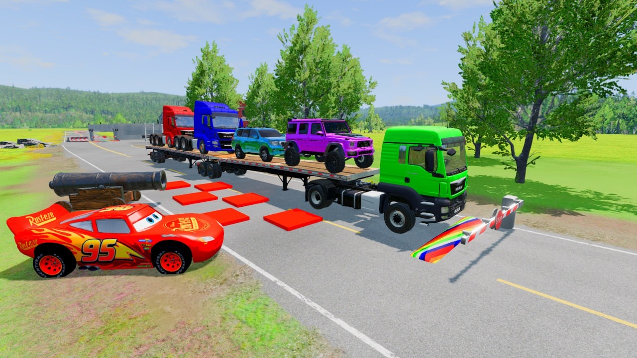 Flatbed Truck McQueen | Transportation with Truck - Pothole vs Car # | BeamNG.Drive Gameplay