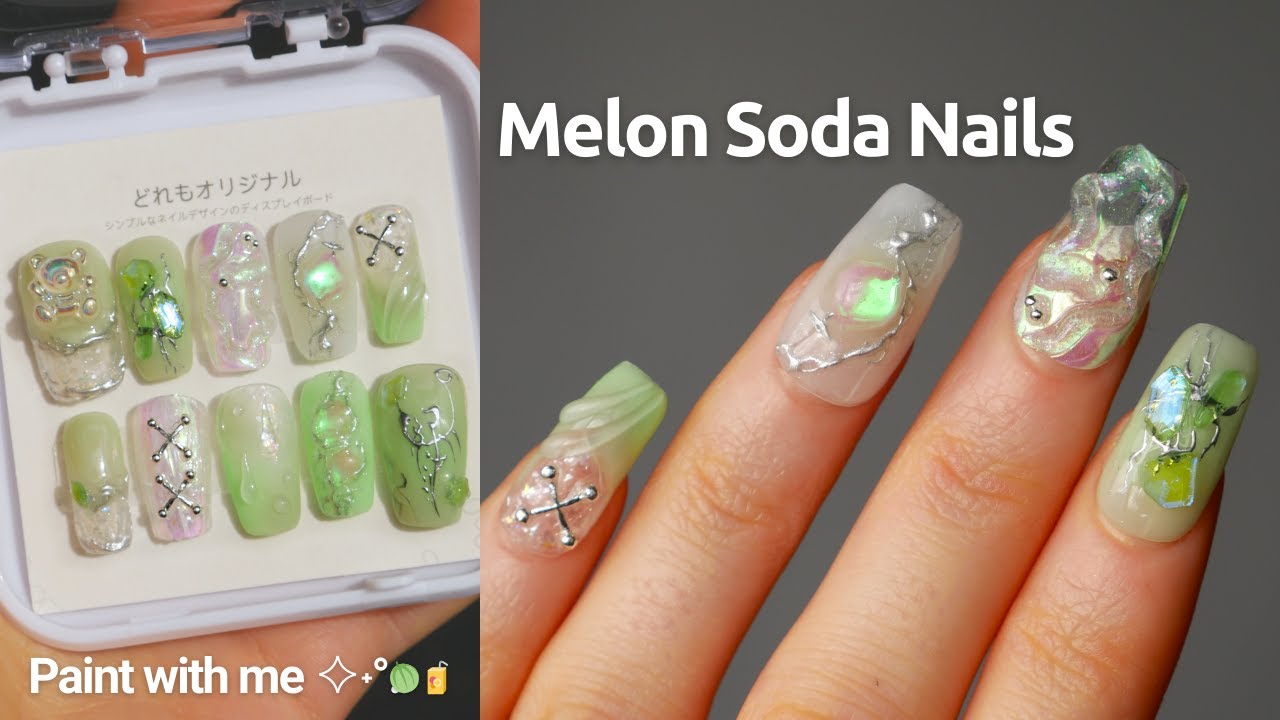 Melon Soda 3D Nails 🧃 | Korean Gel nails / Aurora nail art / Press-on nails 4K