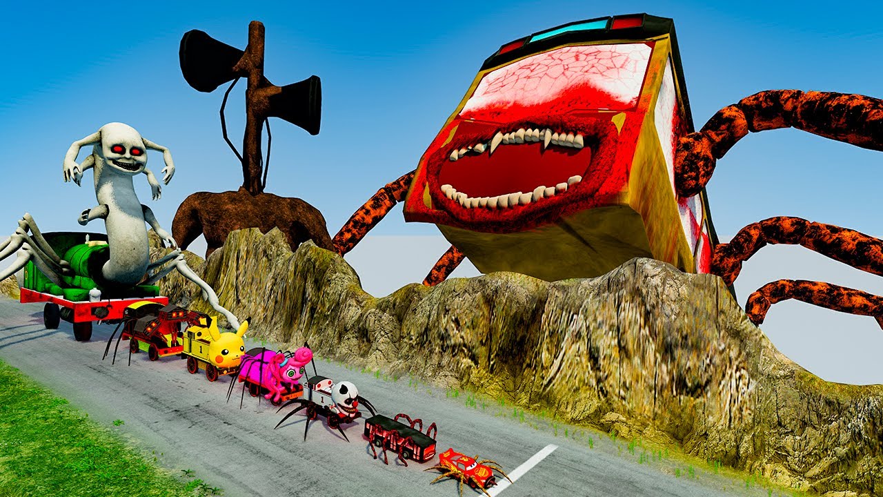 ALL MONSTERS Big & Small Cars vs Downhill Madness with SIREN HEAD | MEGA PACK #55 - BeamNG.Drive