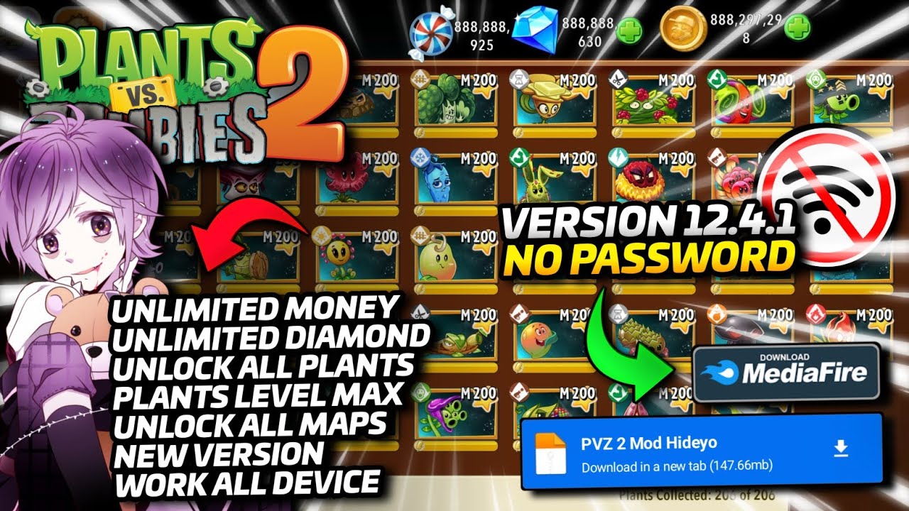 Plants VS Zombies 2 Mod Apk New 2025 v12.4.1 - Unlimited Diamond & All Plants Unlocked Max Level