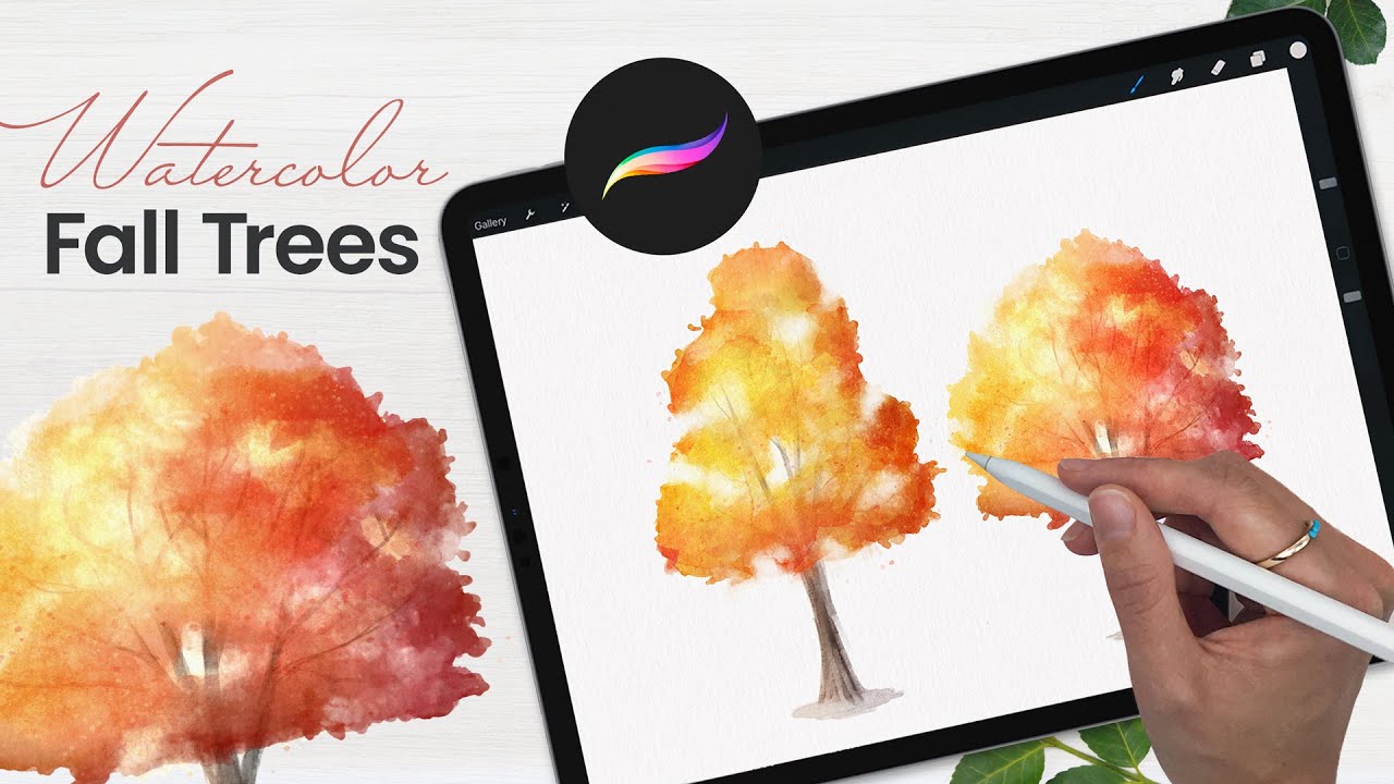 Как рисовать акварелью осенние деревья в Procreate • Простой урок рисования на iPad