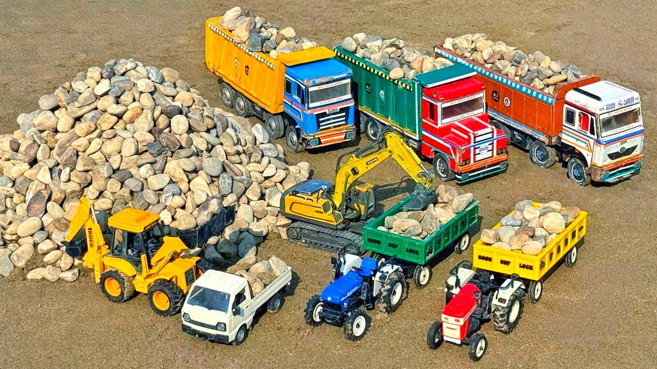 JCB 3DX Loading Stone TATA Tipper Swaraj Tractor Truck Pickup? Jcb ki khudai | Jcb Tractor Cartoon
