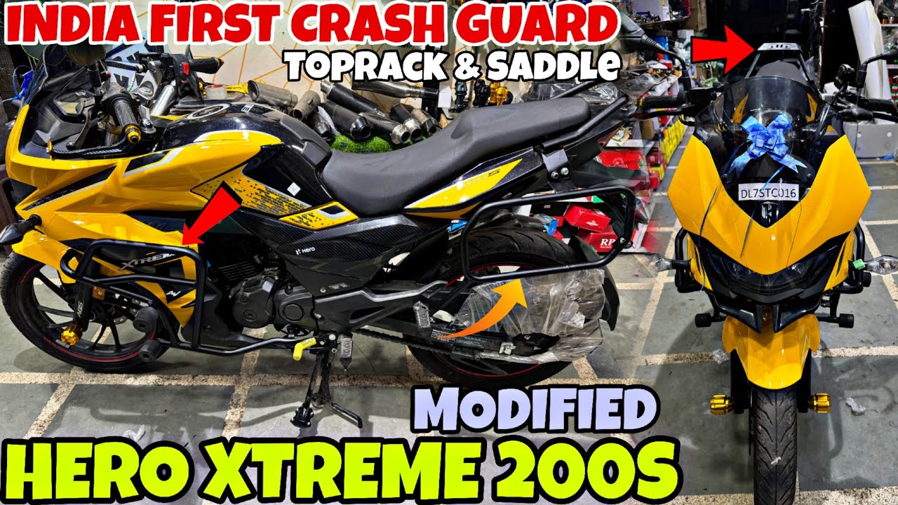 INDIA First HERO XTREME 200S 4v Crash Guard | Loaded Touring Modification | Top Rack | Saddle Stay