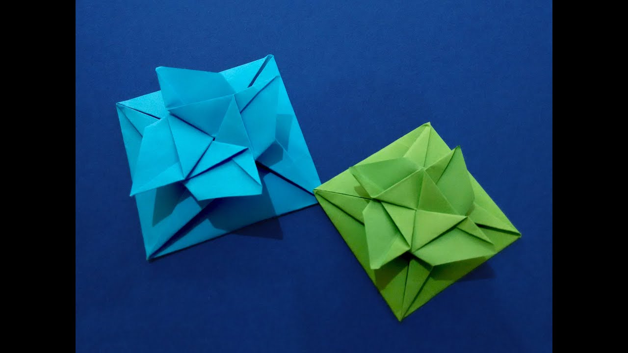 Easy Origami Square flower envelope with secret message inside. DIY Valentine card.