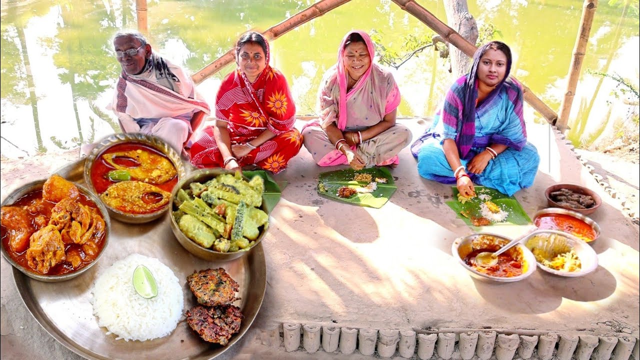 bengali lunch thali||লাউ পাতার বড়া,শুক্তো, ইলিশ মাছের ঝাল,চিকেন কারি,গরমে জমজমাটি লাঞ্চ থালি বানালাম