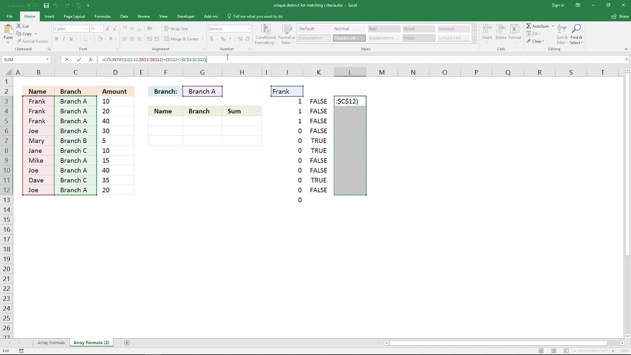 Extract a unique distinct list by matching items that meet a criterion [Array Formul]