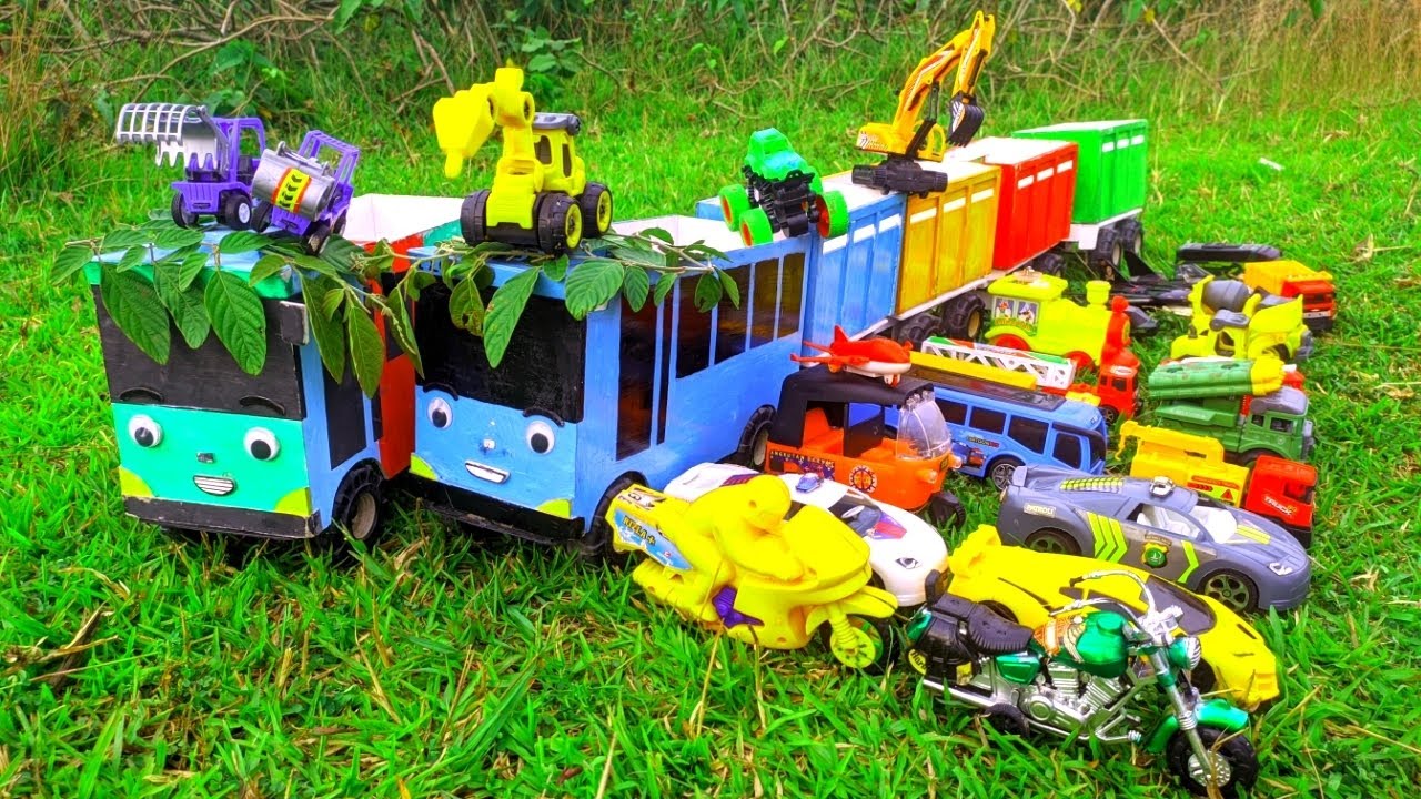 Mobil truk tronton panjang penuh mobil mobilan mobil monster truk pencapit mobil polisi excavator 33