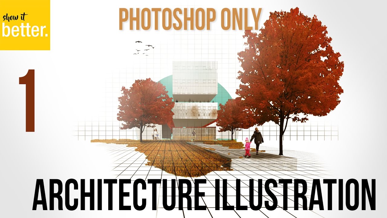 Architecture Illustration only in Photoshop   Part 1  Circle Frame - Arch viz