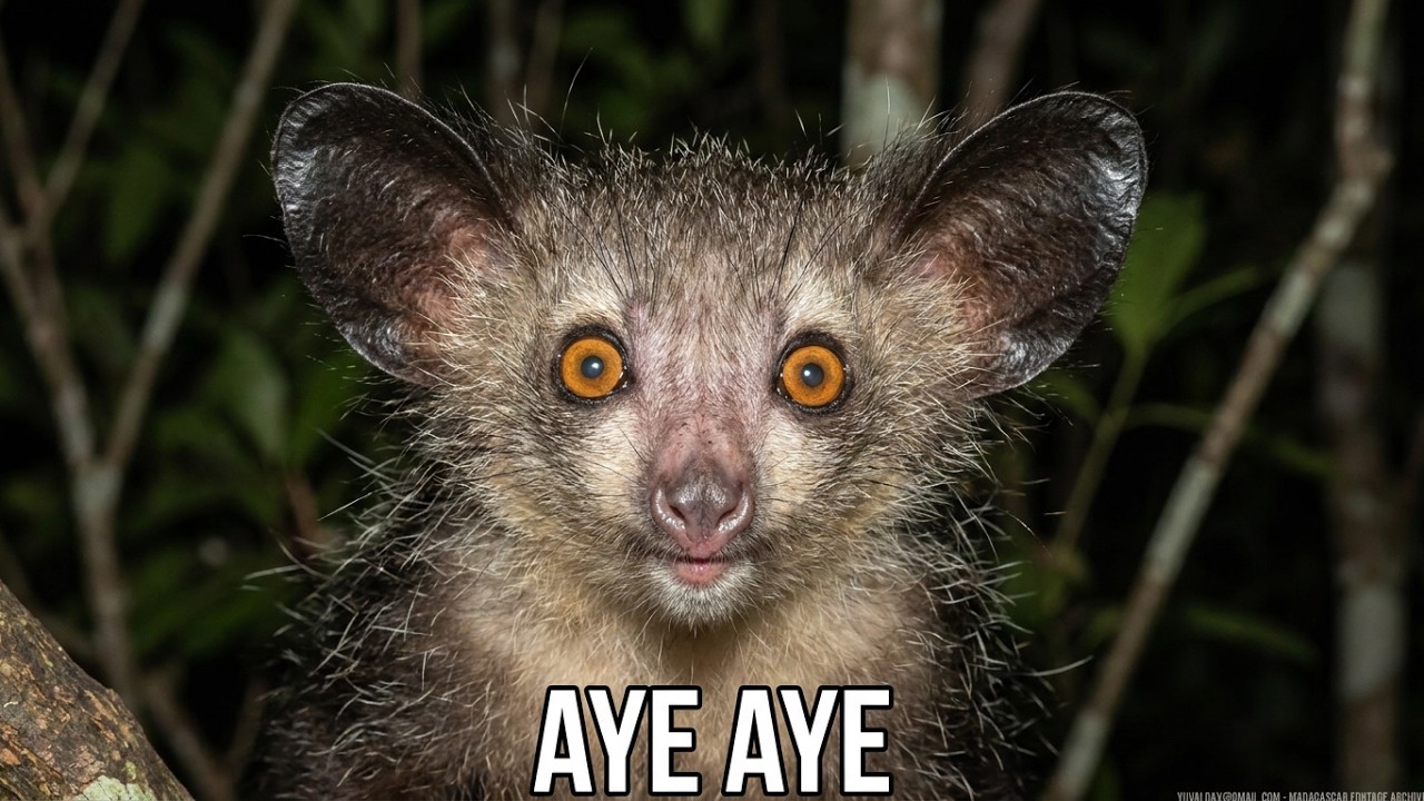 Aye aye feeding at night / Madagascar
