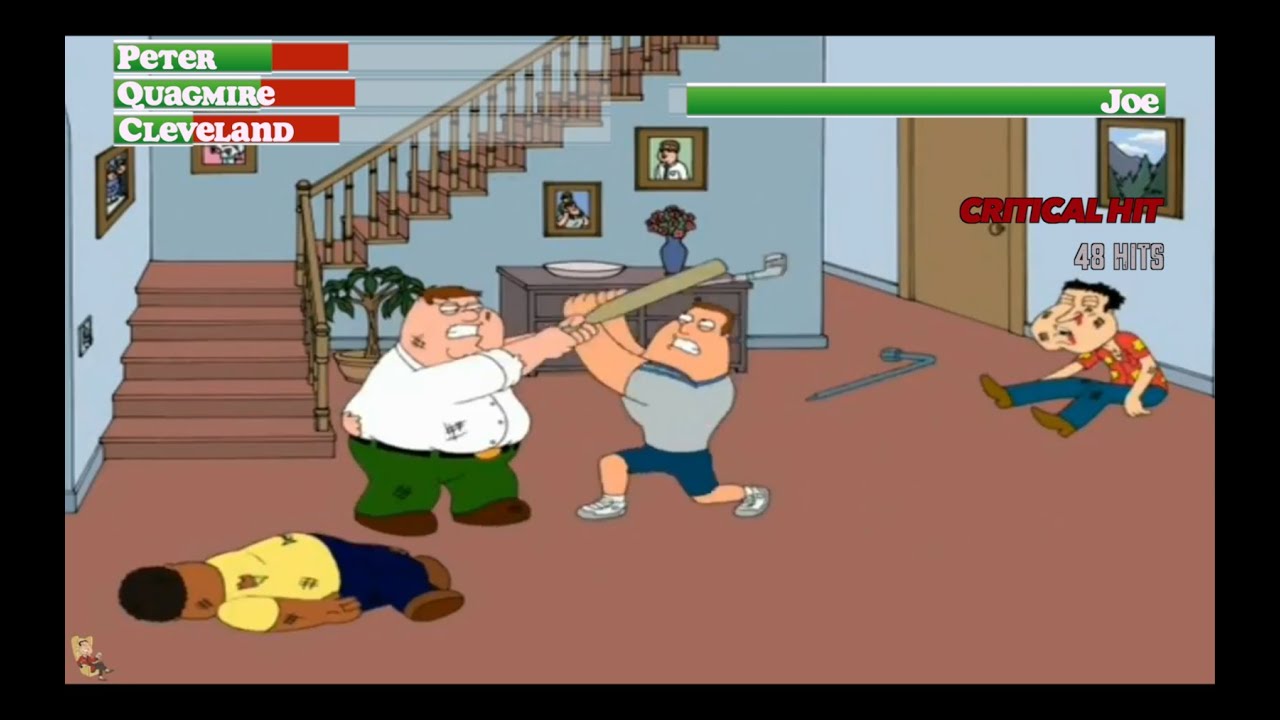 Peter, Quagmire, and Cleveland vs Joe...with healthbars