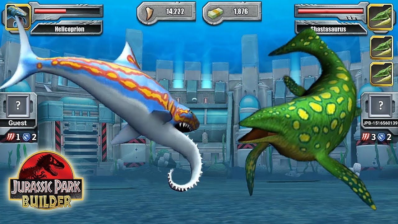 HELICOPRION VS SHASTASAURUS - AQUATIC TOURNAMENT || JURASSIC PARK BUILDER
