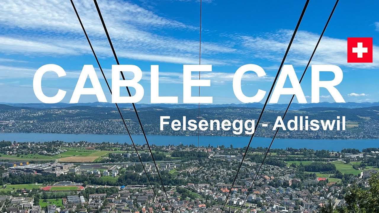 The breathtaking views of Switzerland and Lake Zurich. Cable car ride from Felsenegg to Adliswil. 4K