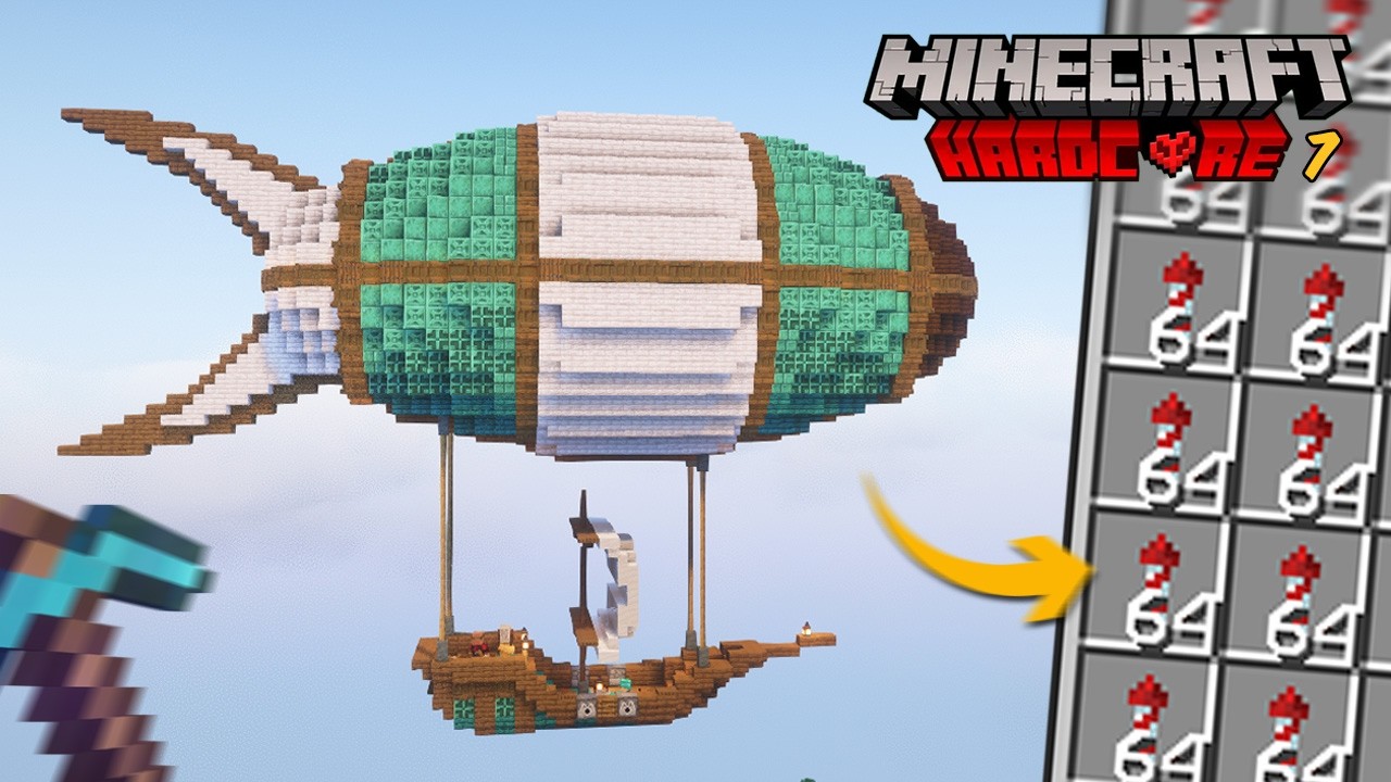 J'ai fait un Dirigeable qui produit des Fusées à l'infini en Hardcore sur Minecraft !