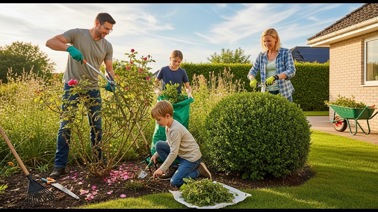 🌹 Преображение заросшей клумбы: обрезка роз и обновление самшита