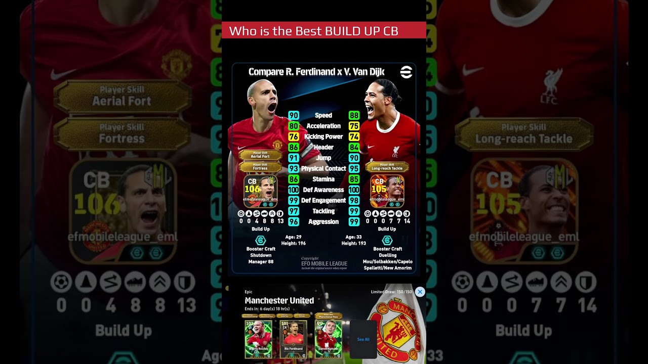 RIO FERDINAND vs VIRGIL VAN DIJK ⚔️ Ultimate Build-Up CB Comparison 💥 #efootball2026 #rioferdinand