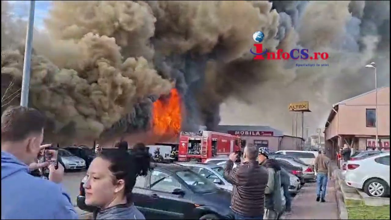 UN incendiu puternic a izbucnit într-un spaţiu comercial din zona Piața Sud – Parcarea Penny