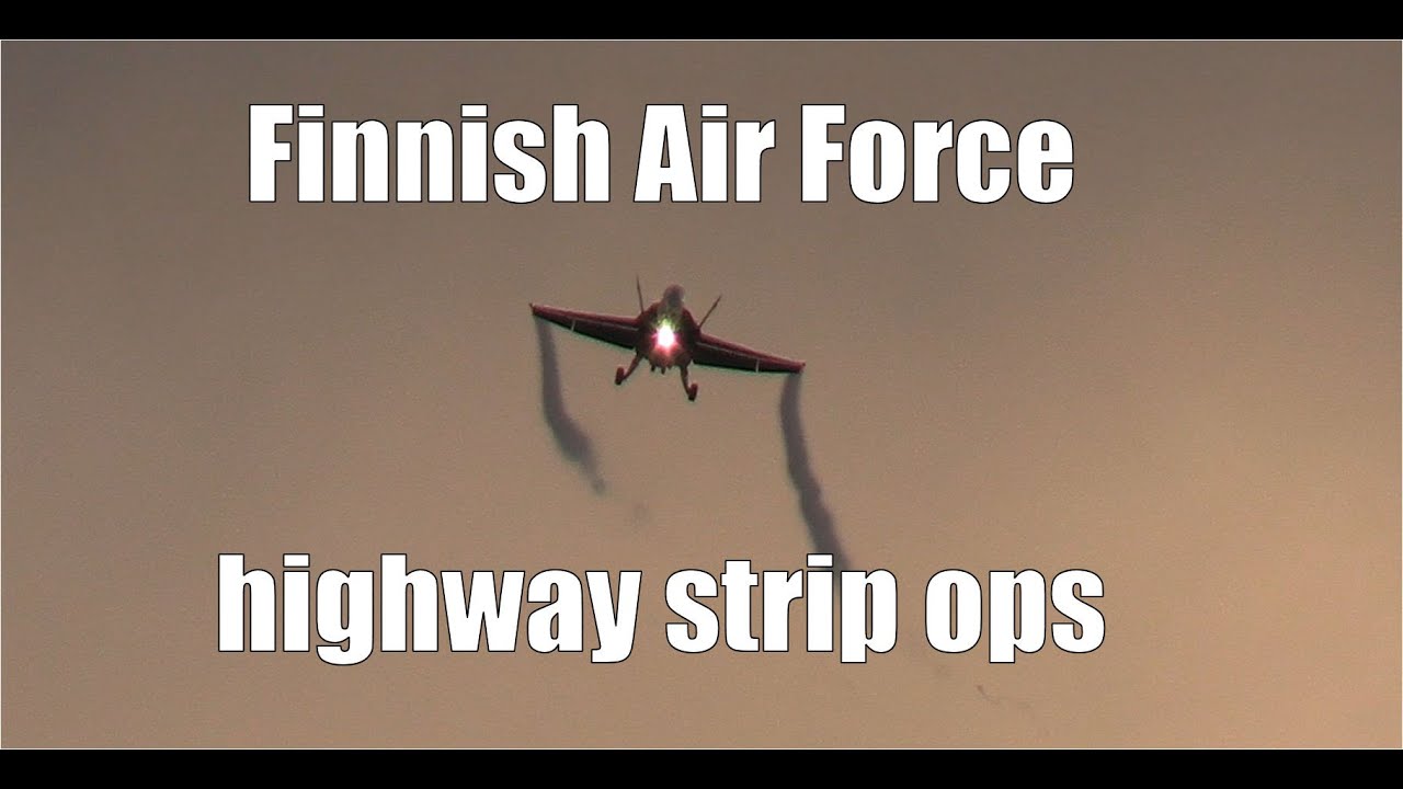 F/A-18 Hornet Jet Fighters Highway Road Base Training - Landing Approach - 4 Jets Finnish Air Force