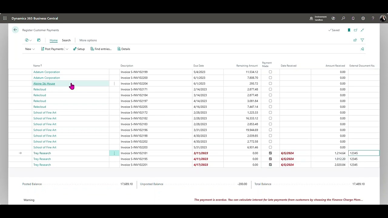 Register Customer Payments in Dynamics 365 Business Central