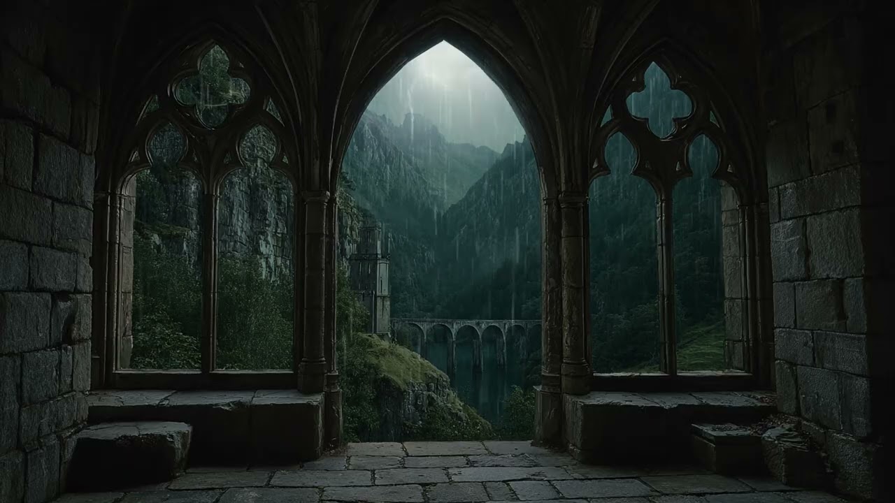 🌧️ Castle Window Rain Ambience | Relaxing 4K Rainfall with Thunder & Night Calm Vibes