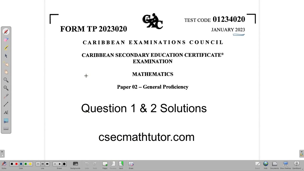 CXC CSEC, январь 2023 г., экзаменационная работа по математике 2, вопросы 1–2