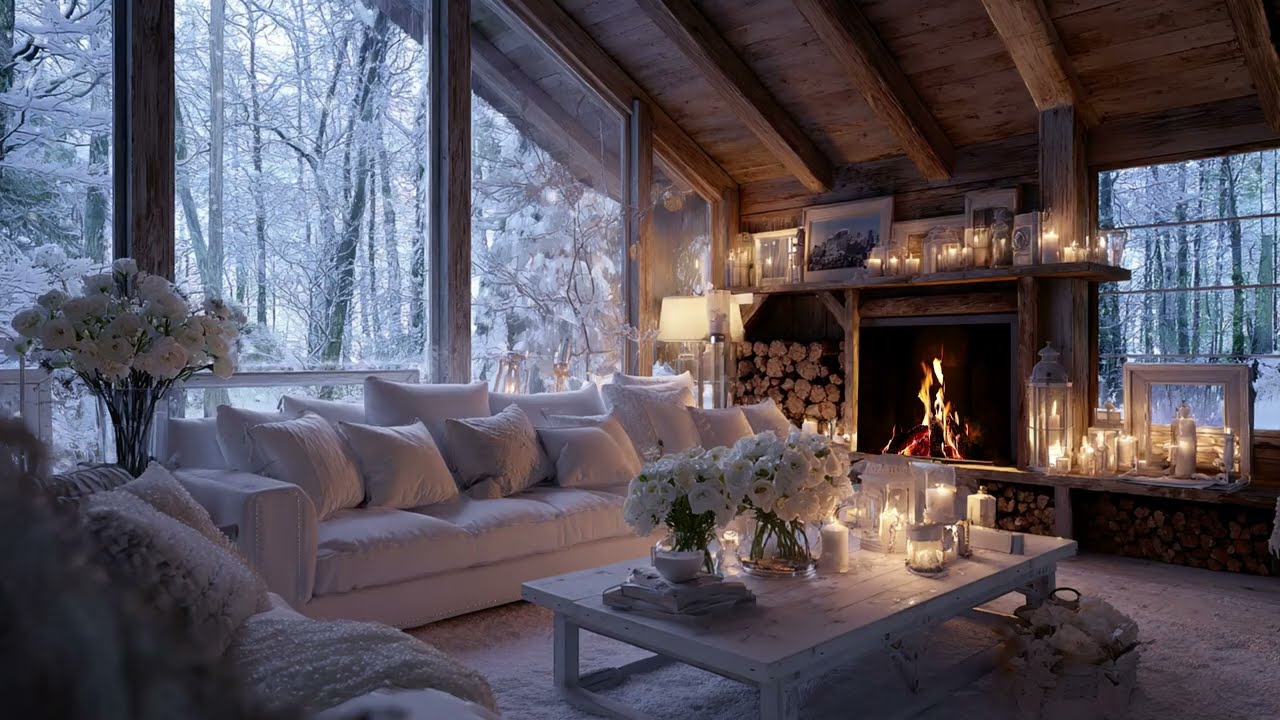 Cozy Winter Cabin Ambience: Soft Piano Melodies and Crackling Fireplace for Relaxation
