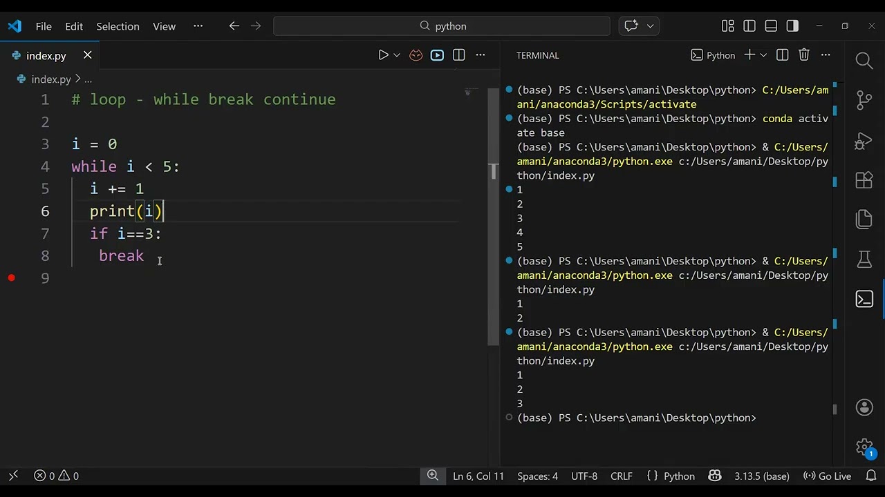 شرح while -break- continue في PYTHON