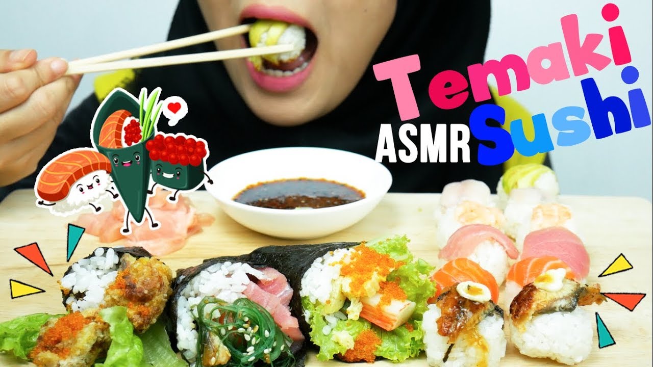 #60 Request ASMR Eating Sounds: Sushi and Temaki From Zenbu|| No Talking ASMR Indonesia
