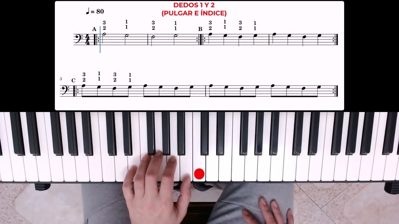 🎹Ejercicio 63. Paso del Pulgar. Clave de Fa. Mano Izquierda. Partitura gratis en PDF.