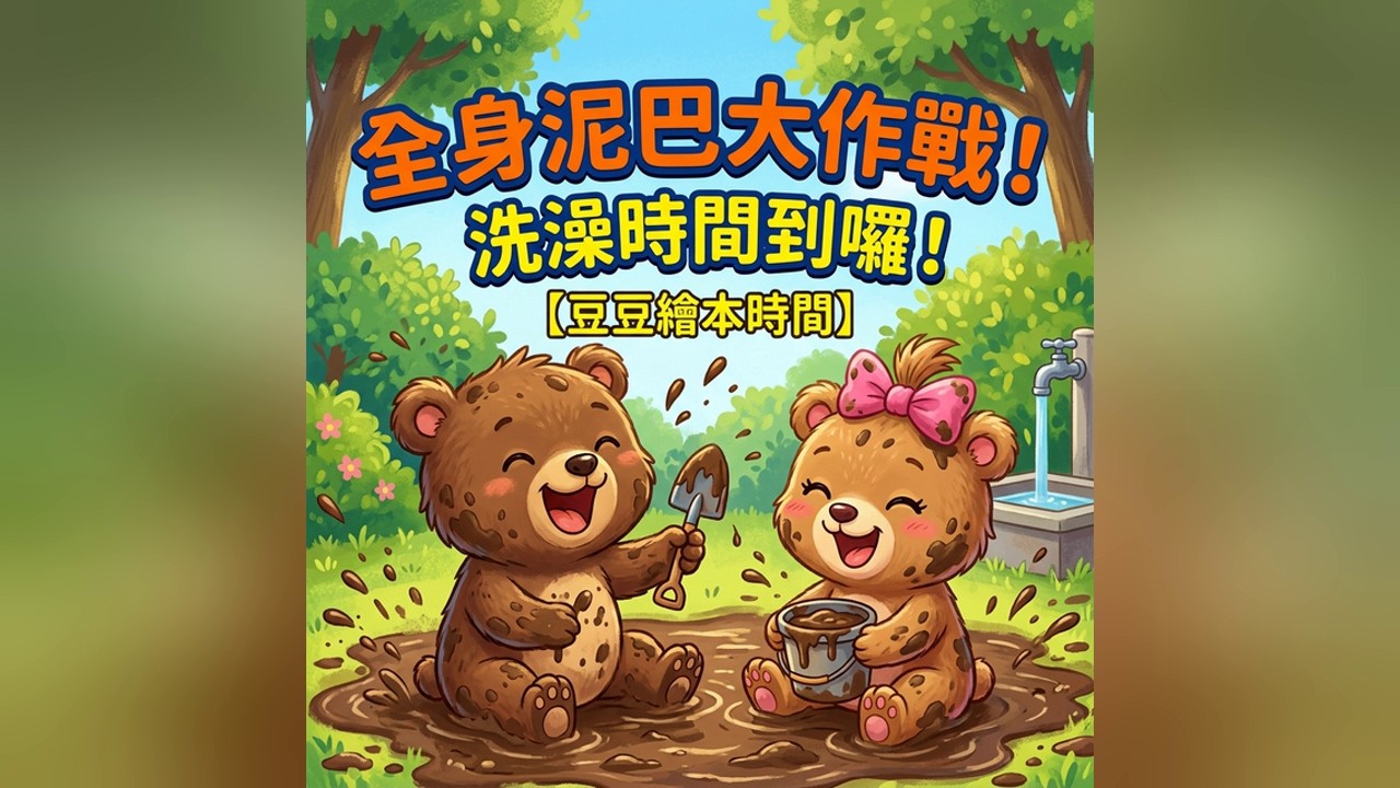 【豆豆繪本時間】第3集：小熊兄妹的泥巴大戰與洗澡 🐻💦 玩得髒兮兮也不怕！最開心的泡泡浴時間 | 兒童睡前故事 | 親子共讀