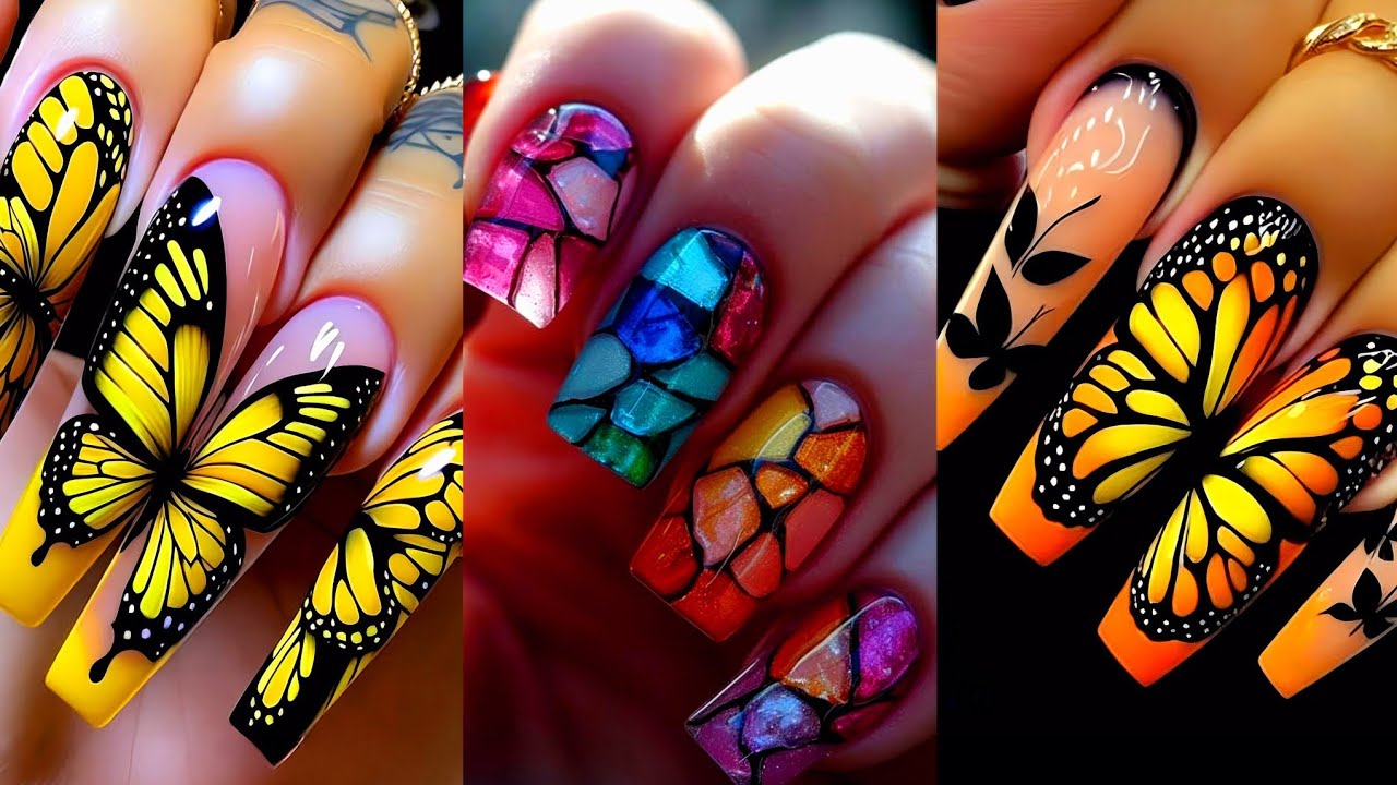 Яркий маникюр с бабочками и витражами 2026 🦋 Простой и сложный пошаговый урок по дизайну ногтей