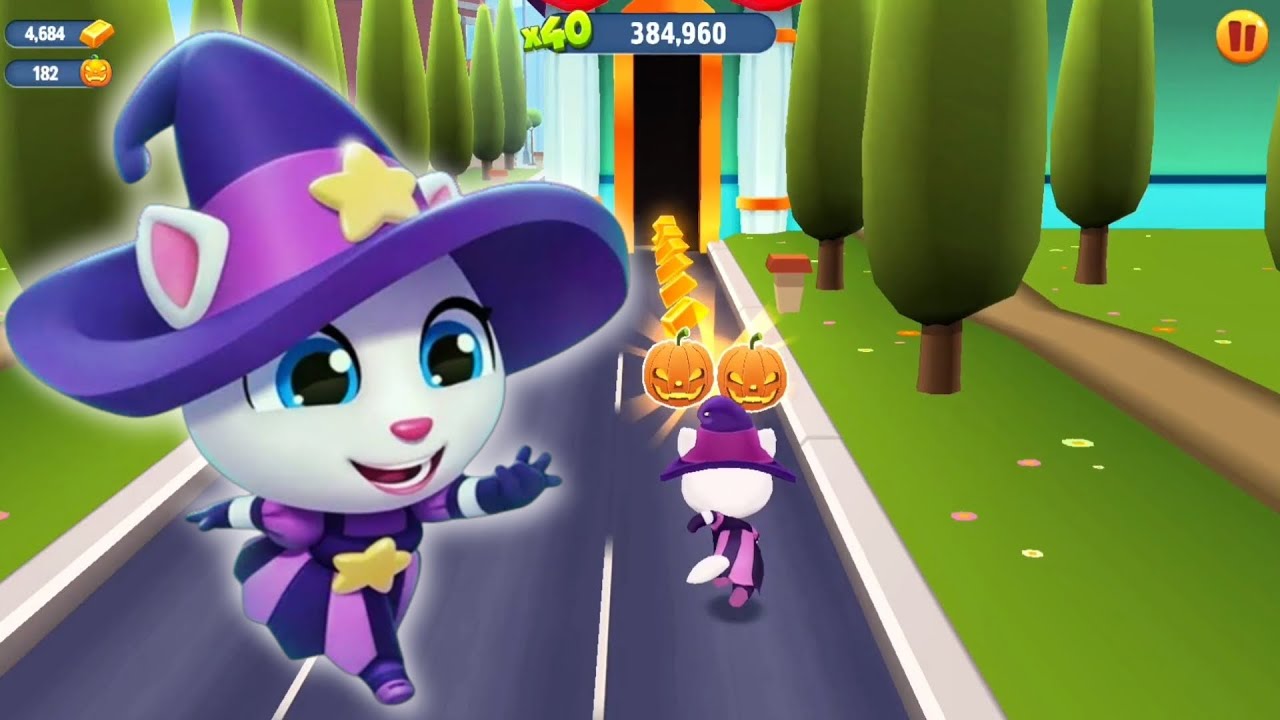 Talking Tom Gold Run * Witch Angela Chases Raccoons At The Water Park _ Full Screen