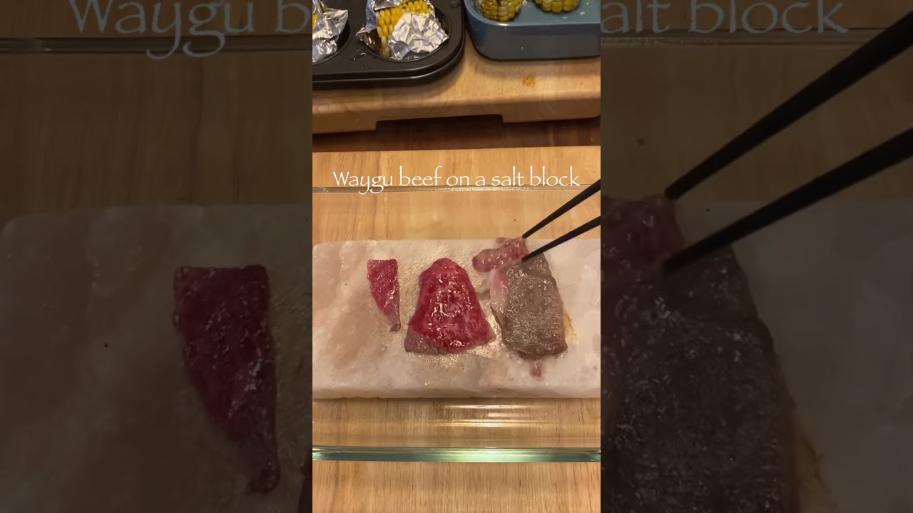 Salt block from Hallstatt , Austria.   And grilling wagyu beef. Speaker on  and listen to the sound