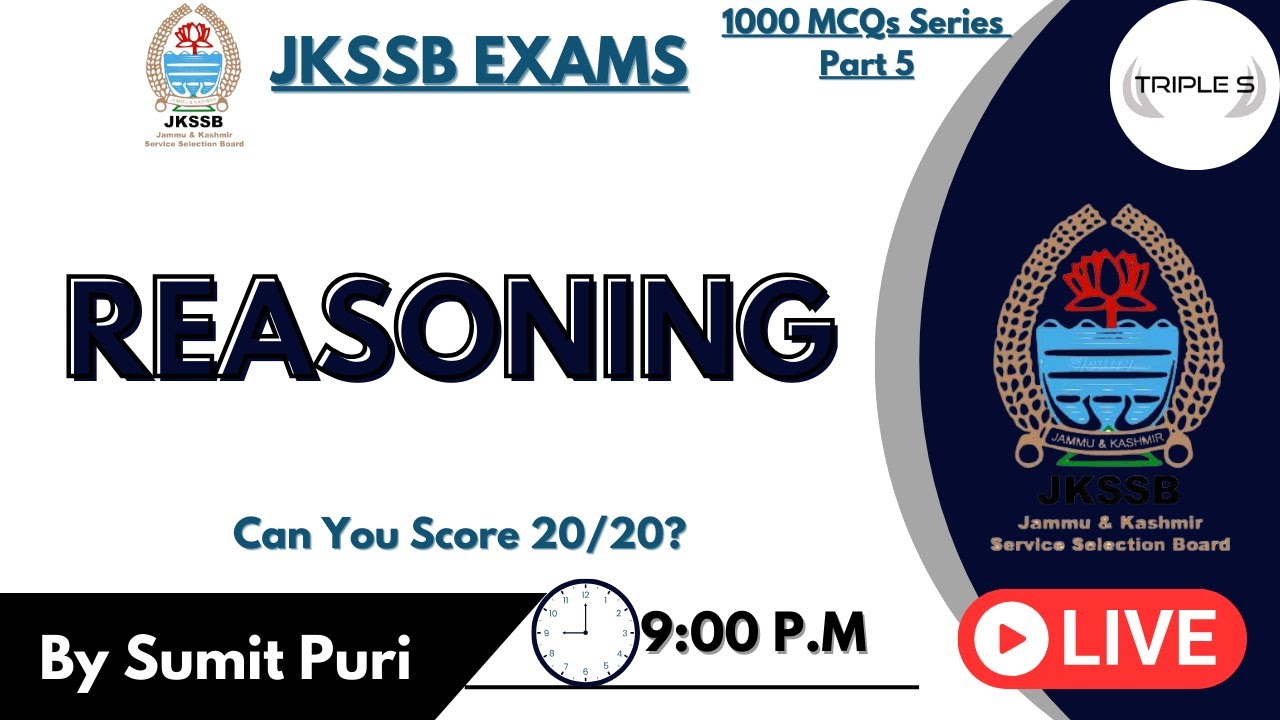 Reasoning and Mental Ability || Can you score 20/20? | 1000 MCQs Series - Part 5 || JKSSB & SSC Exam