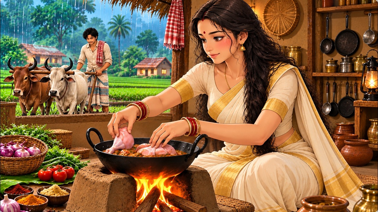 1990s Rainy Day in an Indian Village 🌧️ | Chicken Curry, Monsoon & Childhood Memories
