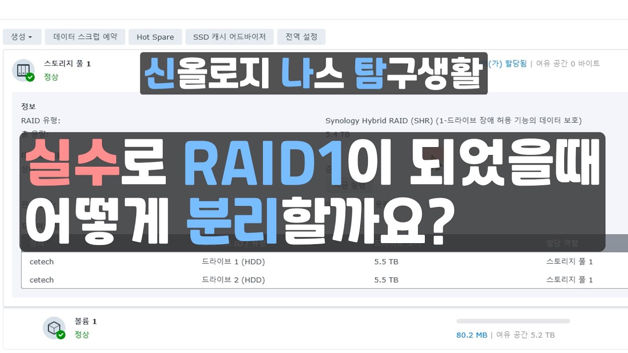 실수로 레이드1으로 만들었을때 복원방법 // 상남자식 해결법