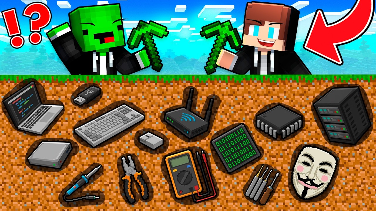 JJ and Mikey: HACKER Items Mine Battle in Minecraft! Maizen