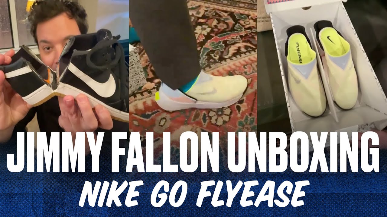 JIMMY FALLON TRIES ON THE NEW NIKE HANDS-FREE SNEAKER (GO FLYEASE)