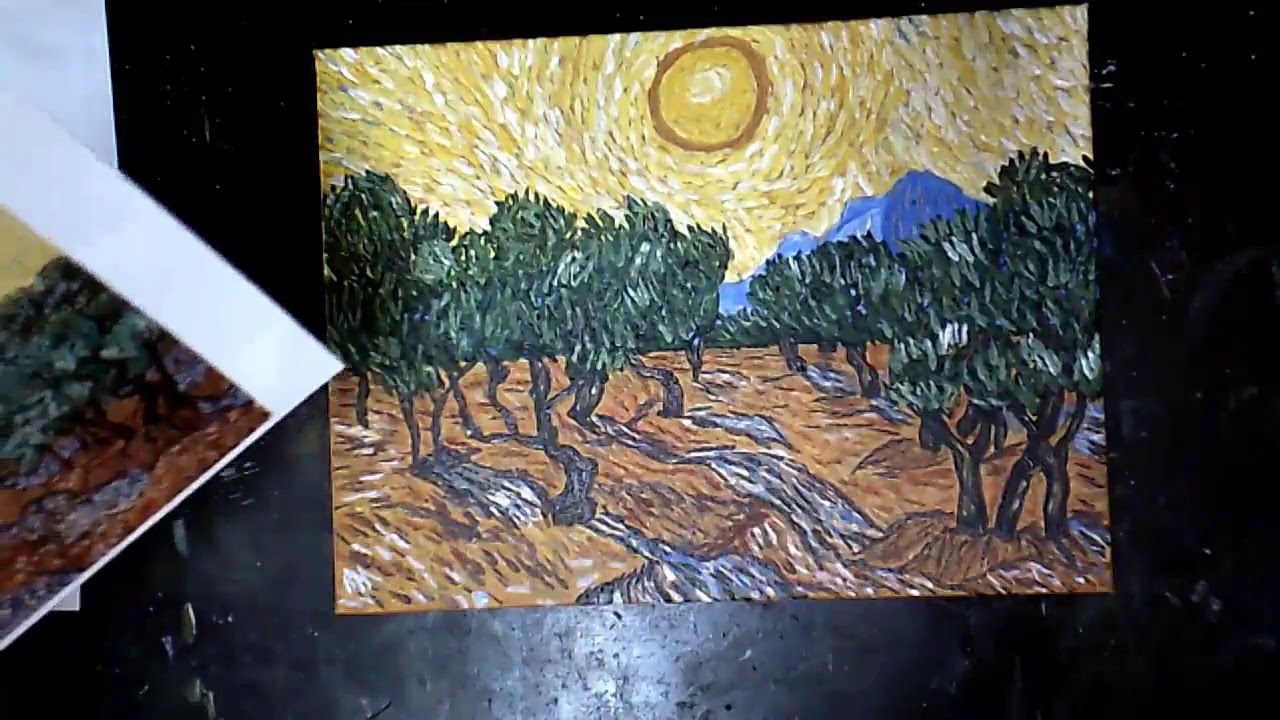 How to paint Like Van Gogh Yellow Sky and Olive Trees in acrylics on canvas tutorial